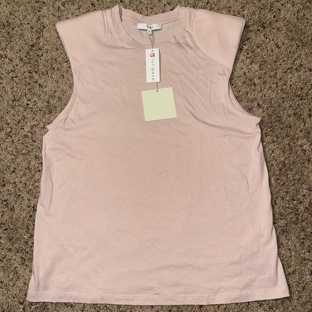 Tibi Women's Powder Pink Padded-shoulder Sleeveless Top Size Medium New With tag